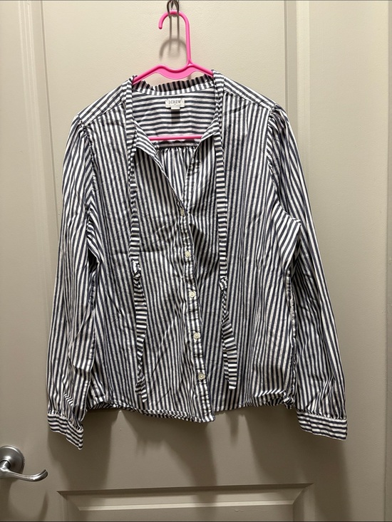 J. Crew Tops - J. Crew Navy & White Vertical Stripe Button-Down Blouse